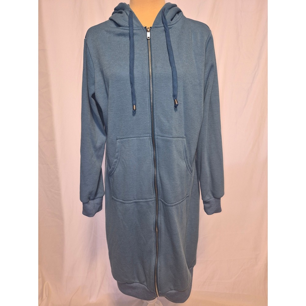 Elesol Womens Longline Zip Up Hoodie Fleece Lined Dusty Blue Large NWT